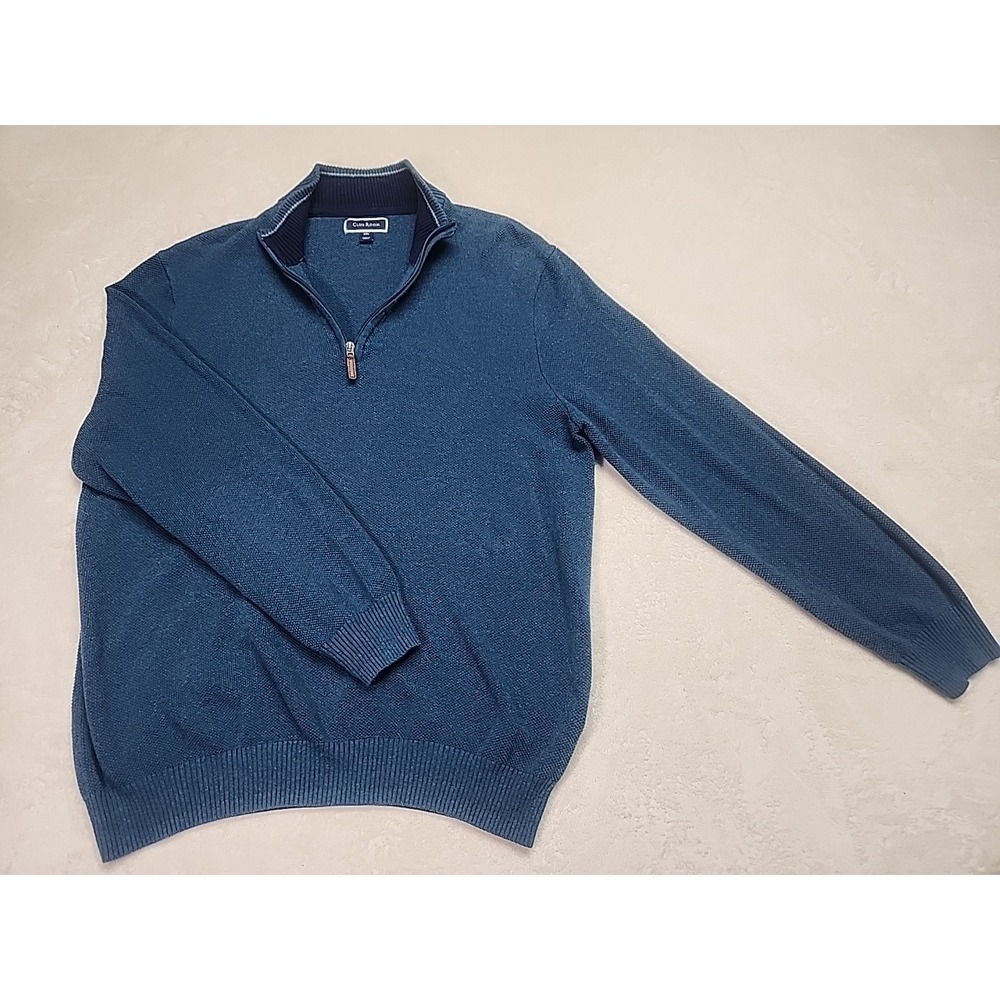 Club Room Pullover Knit 1/4 Zip Shirt Blue Long Sleeve Xxl